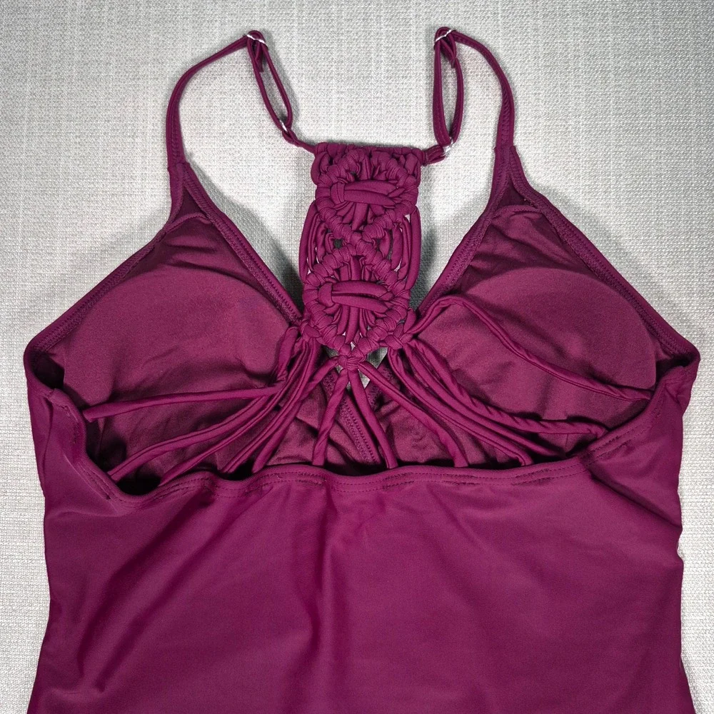 Holipick Tankini Swimsuit Set Plum Purple Macrame Racerback‎ Floral Bottoms NWT
